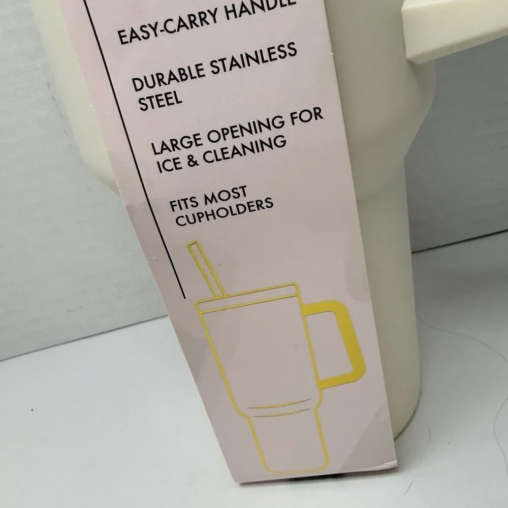 MANNA Easy Carry Handle Stainless Steel Tumbler Vanilla 40 Oz Reusable Straw New